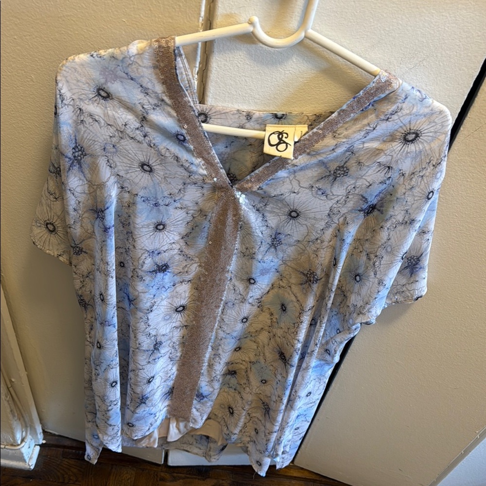 Anthropologie Blue Short Sleeve Relaxed Blouse